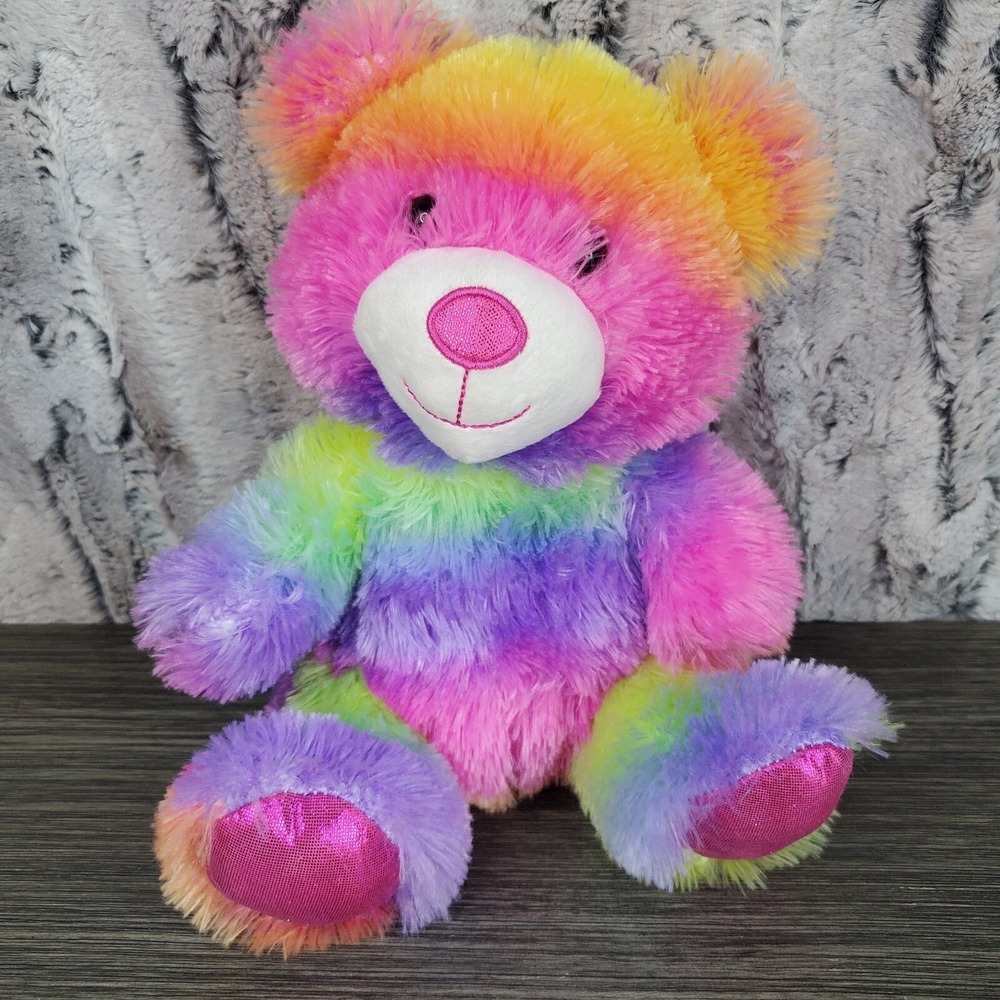 Hug Fun Bright Neon Rainbow Plush Teddy Bear Stuffed Animal, Shimmer Paws #2